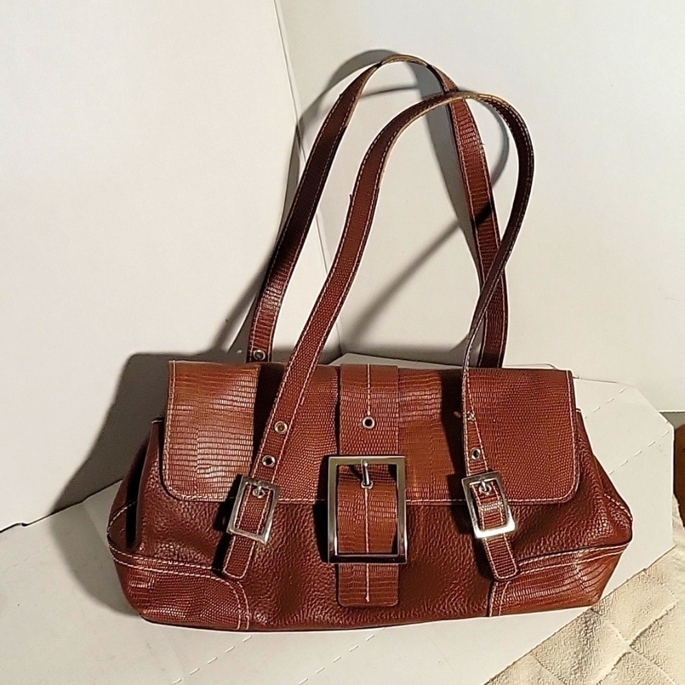 MAXX NEW YORK Satchel Bag Brown Buckle Detail‎ Designer Purse Handbag Designer